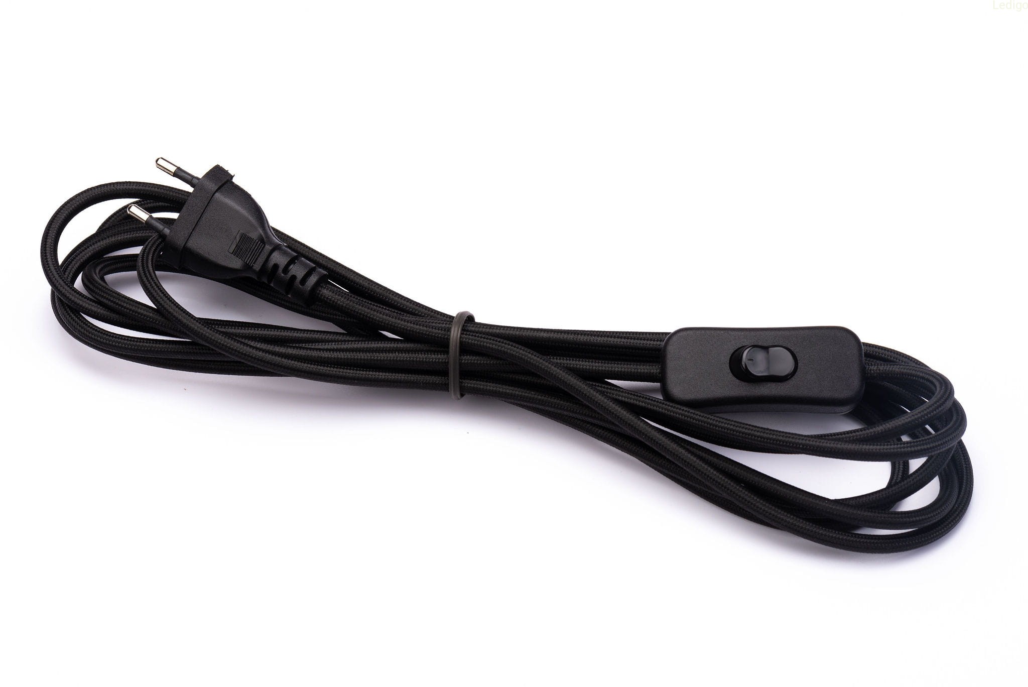 Przewód w oplocie kabel z wtyczką 2m czarny