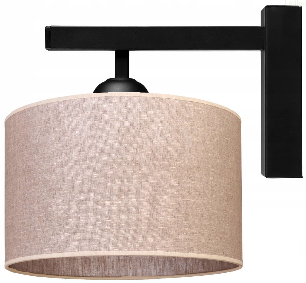 Kinkiet ścienny metalowy czarny abażur len