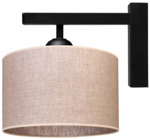 Kinkiet ścienny metalowy czarny abażur len