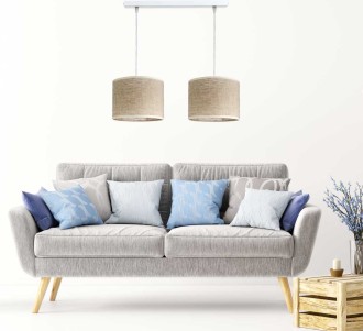 Lampa podwójna listwa biała abażur len naturalny