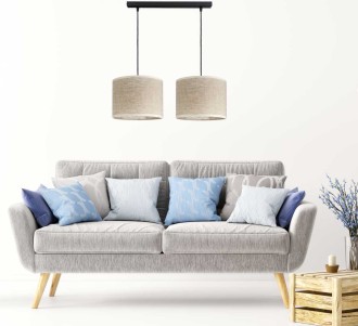 Lampa podwójna listwa czarna abażur len naturalny
