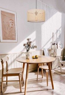 Lampa wisząca z abażurem walec rattan