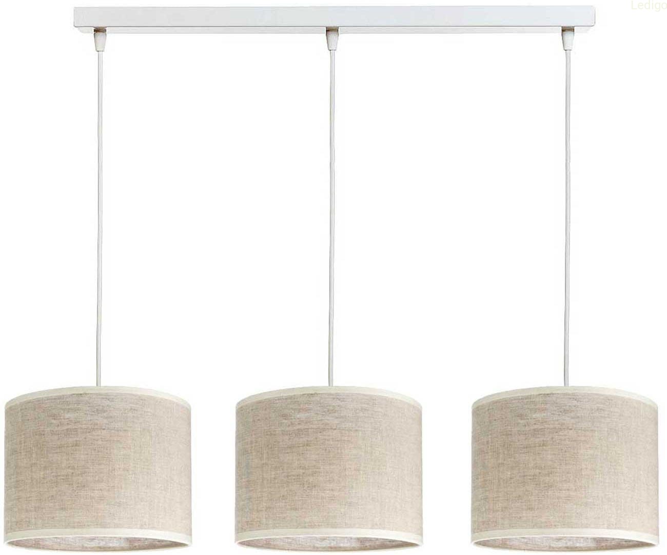Lampa potrójna listwa biała abażur len naturalny