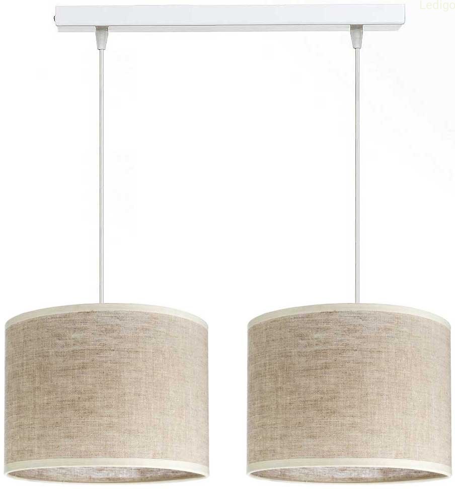 Lampa podwójna listwa biała abażur len naturalny