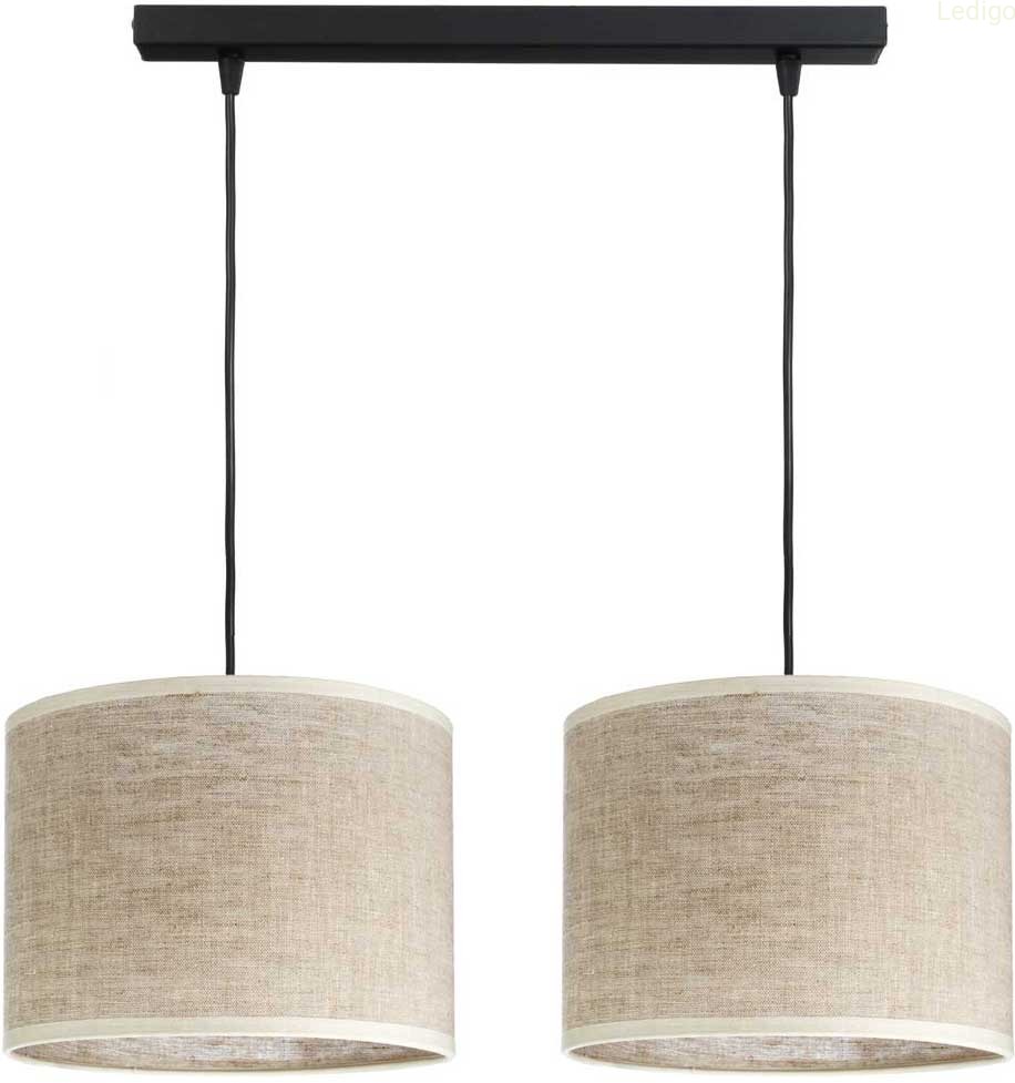 Lampa podwójna listwa czarna abażur len naturalny