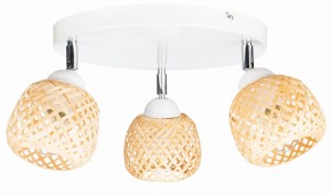 Lampa sufitowa biały plafon potrójny klosz bambusowy