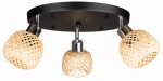 Lampa sufitowa czarny plafon potrójny klosz bambusowy