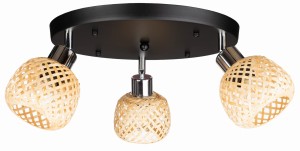 Lampa sufitowa czarny plafon potrójny klosz bambusowy