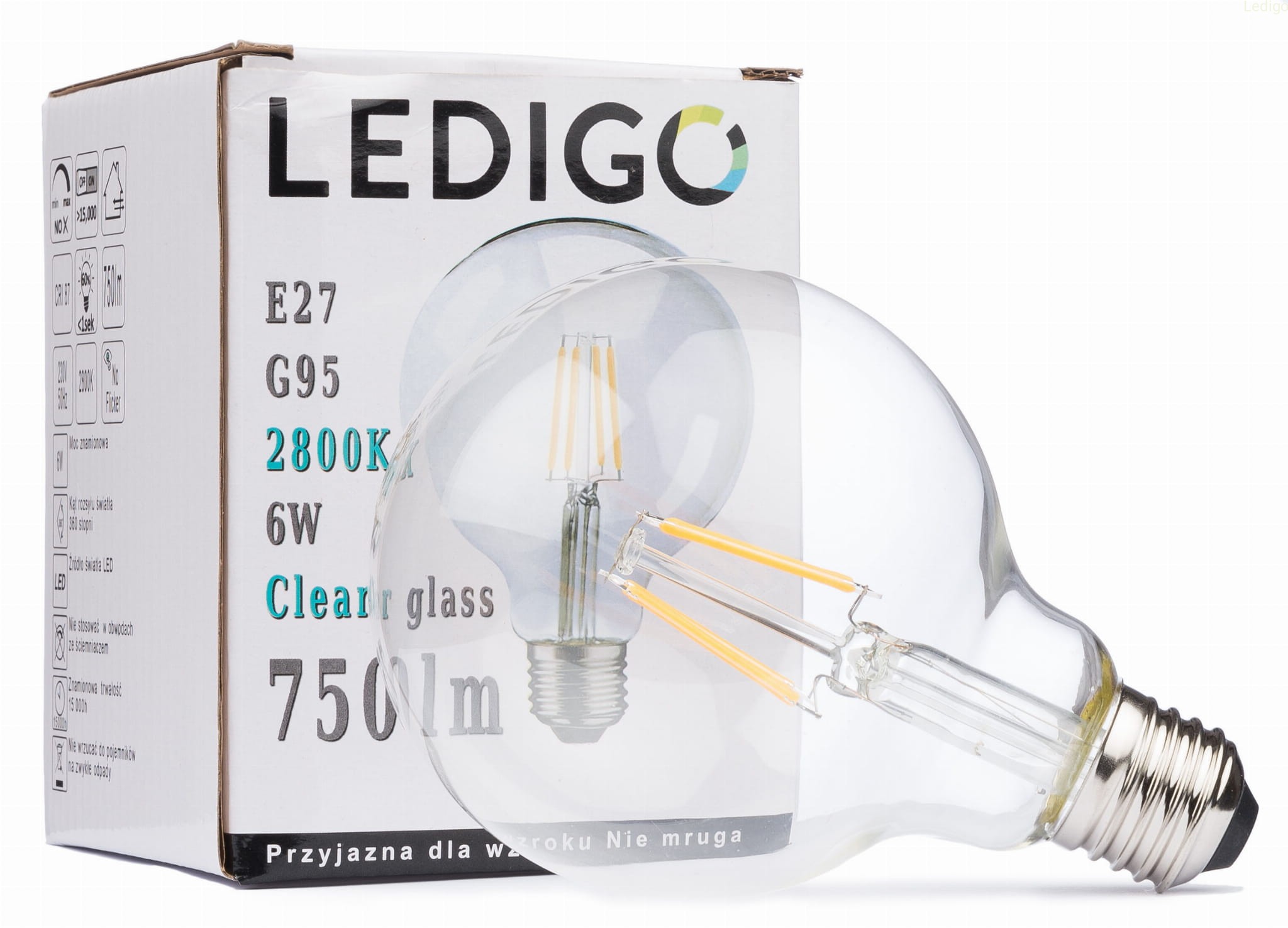 Żarówka E27 G95 FILAMENT 6W clear