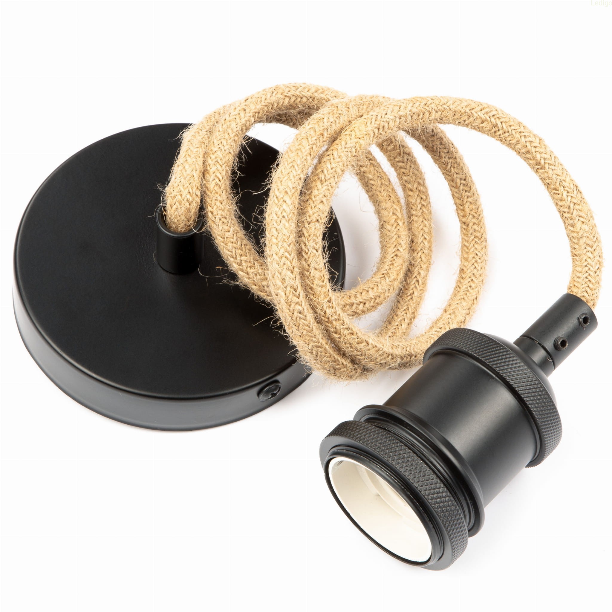 Kabel w oplocie jutowym z oprawą matowa czerń do lampy