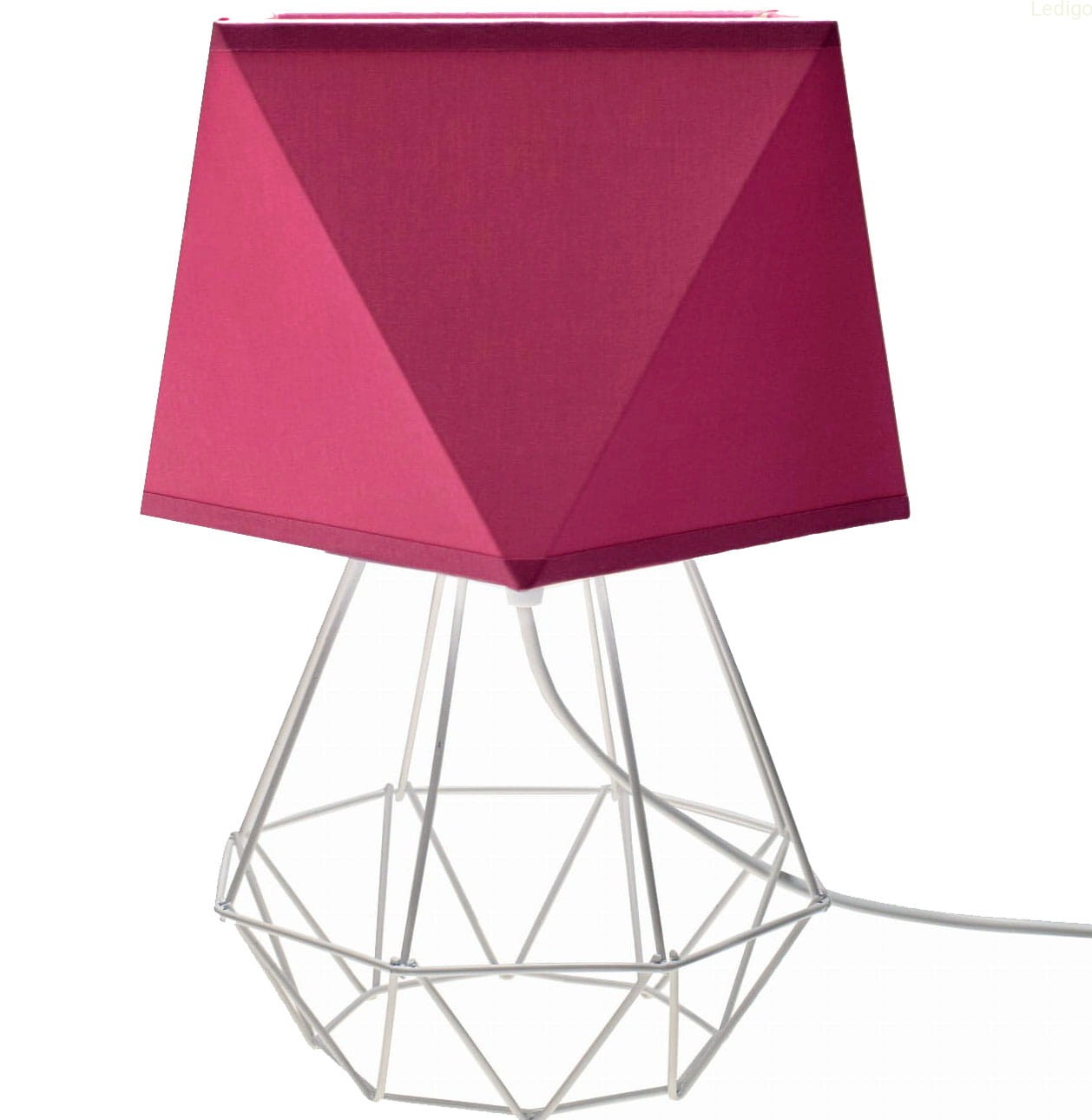 Lampka nocna Diament LOFT WHITE abażur różowy