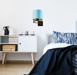 Kinkiet regulowany z abażurem niebieski hotelowy