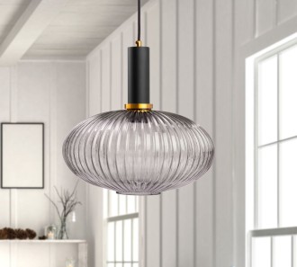 Lampa wisząca szklana MODERNA grafitowa szara DUŻA