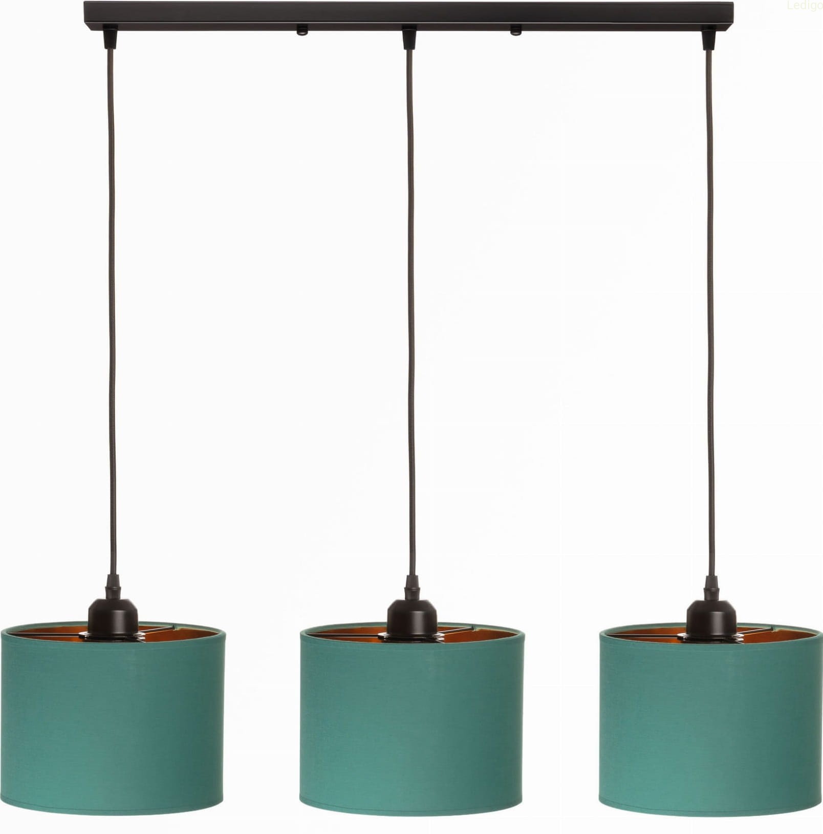 Lampa wisząca listwa potrójna zielona, tekstylna, kolekcja Oro, Ledigo, 3 abażury