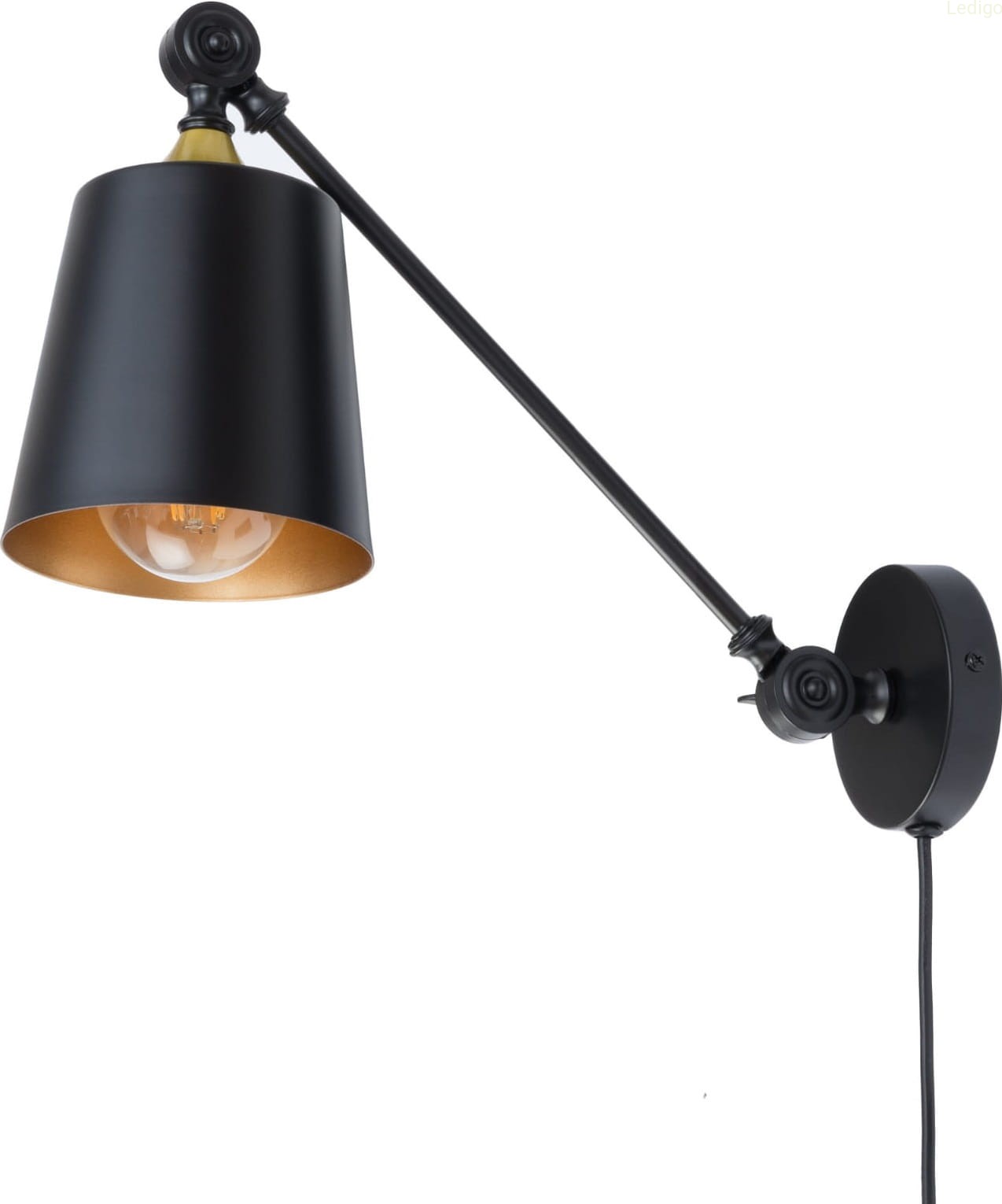 Kinkiet regulowany czarny metalowy LOFT z kablem przyłączeniowym i włącznikiem