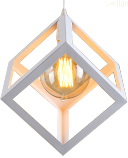 lampa wisząca kostka biała E27 diament metalowa