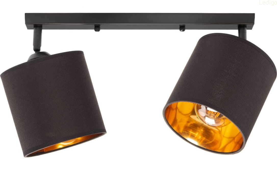 Lampa sufitowa na listwie podwójna czarna abażur złoty wewnątrz