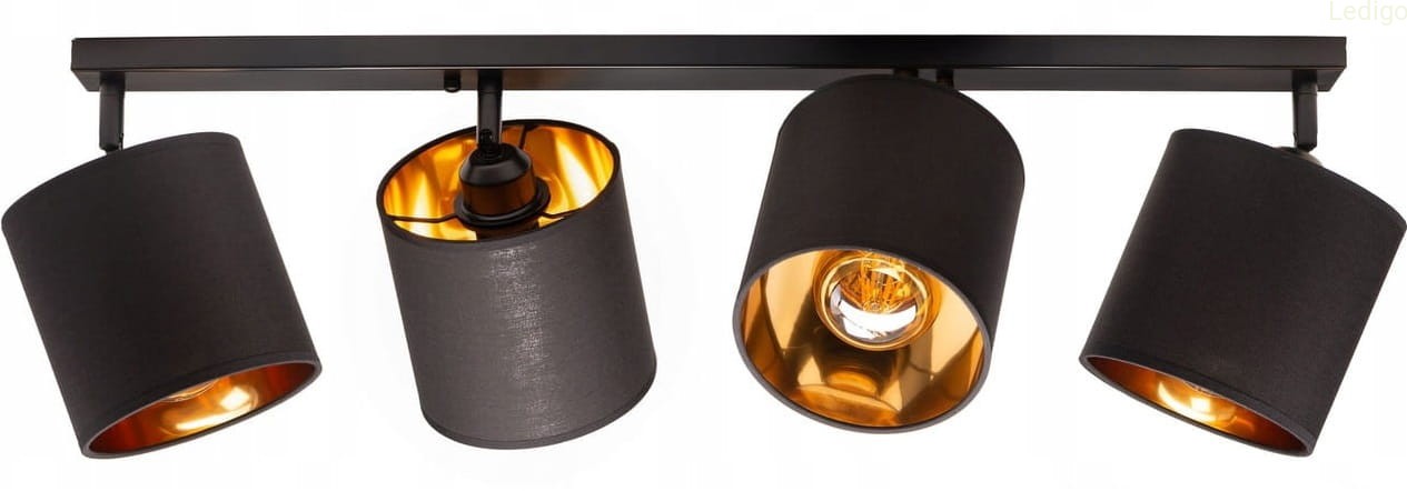 Lampa sufitowa na listwie 4 x E27, czarna abażur czarno złoty Oro