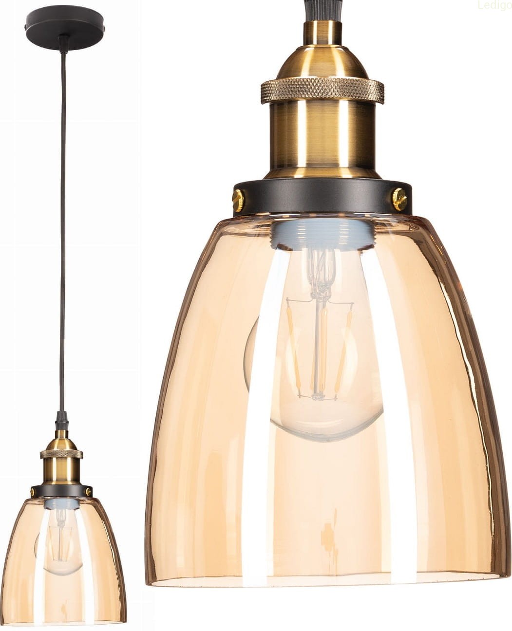 Lampa wisząca z kloszem szklanym amber cup bursztynowe, herbaciane szkło