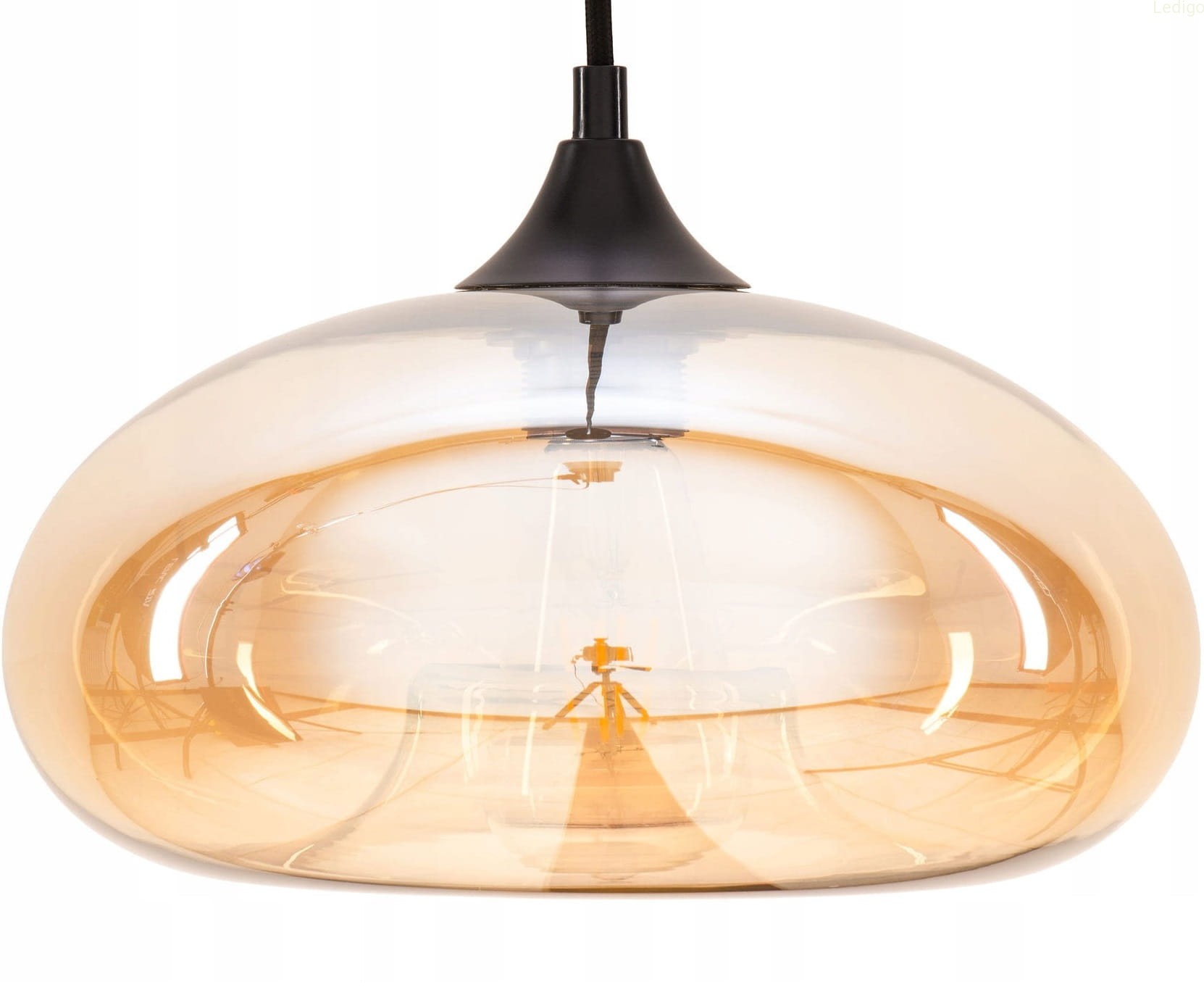 Lampa sufitowa wisząca szklana złota amber Cairo, klosz szklany bursztynowy, herbaciany