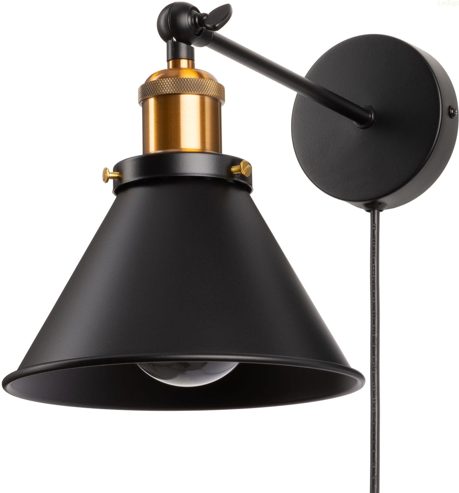 Kinkiet regulowany metalowy Edison z kablem z wtyczką do gniazdka i włacznikiem ANTIC BRASS