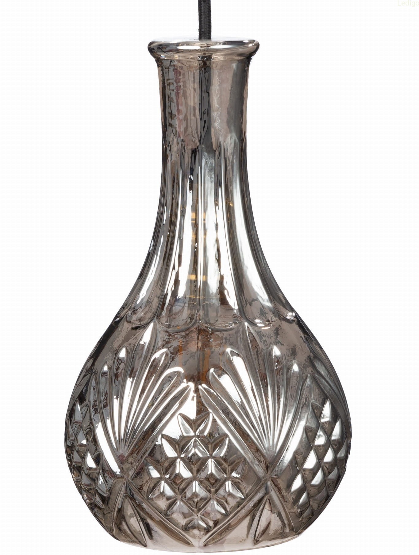 Lampa wisząca szklana kryształowa podłużna karafka GRAFIT szara, szkło dymione, glamour