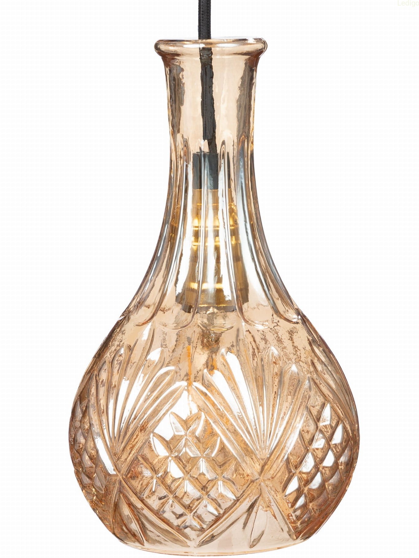 Lampa wisząca szklana kryształowa podłużna karafka AMBER bursztynowa, herbaciana, glamour