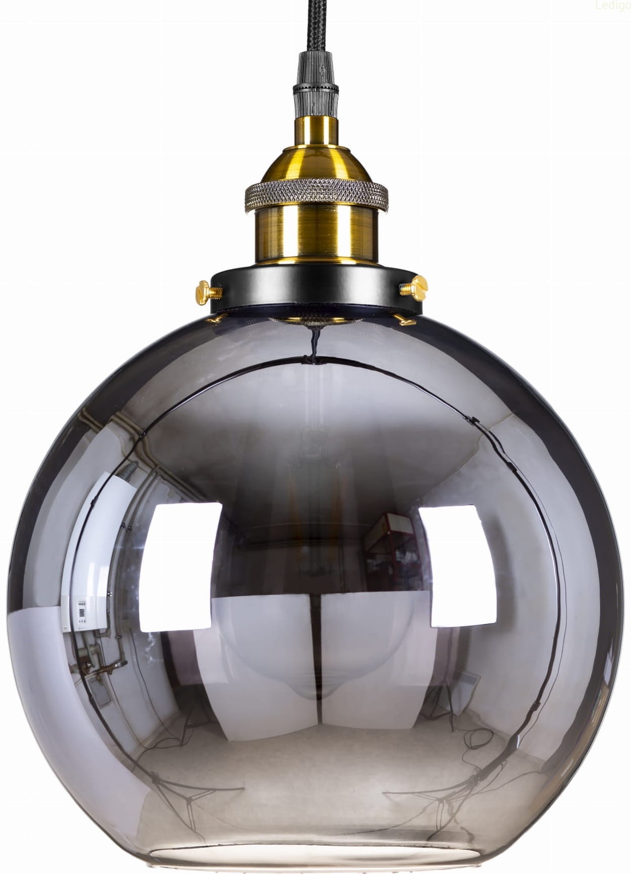 Lampa wisząca duża szklana kula GRAFITOWA lustrzana, klosz szary, szkło dymione, nowoczesna