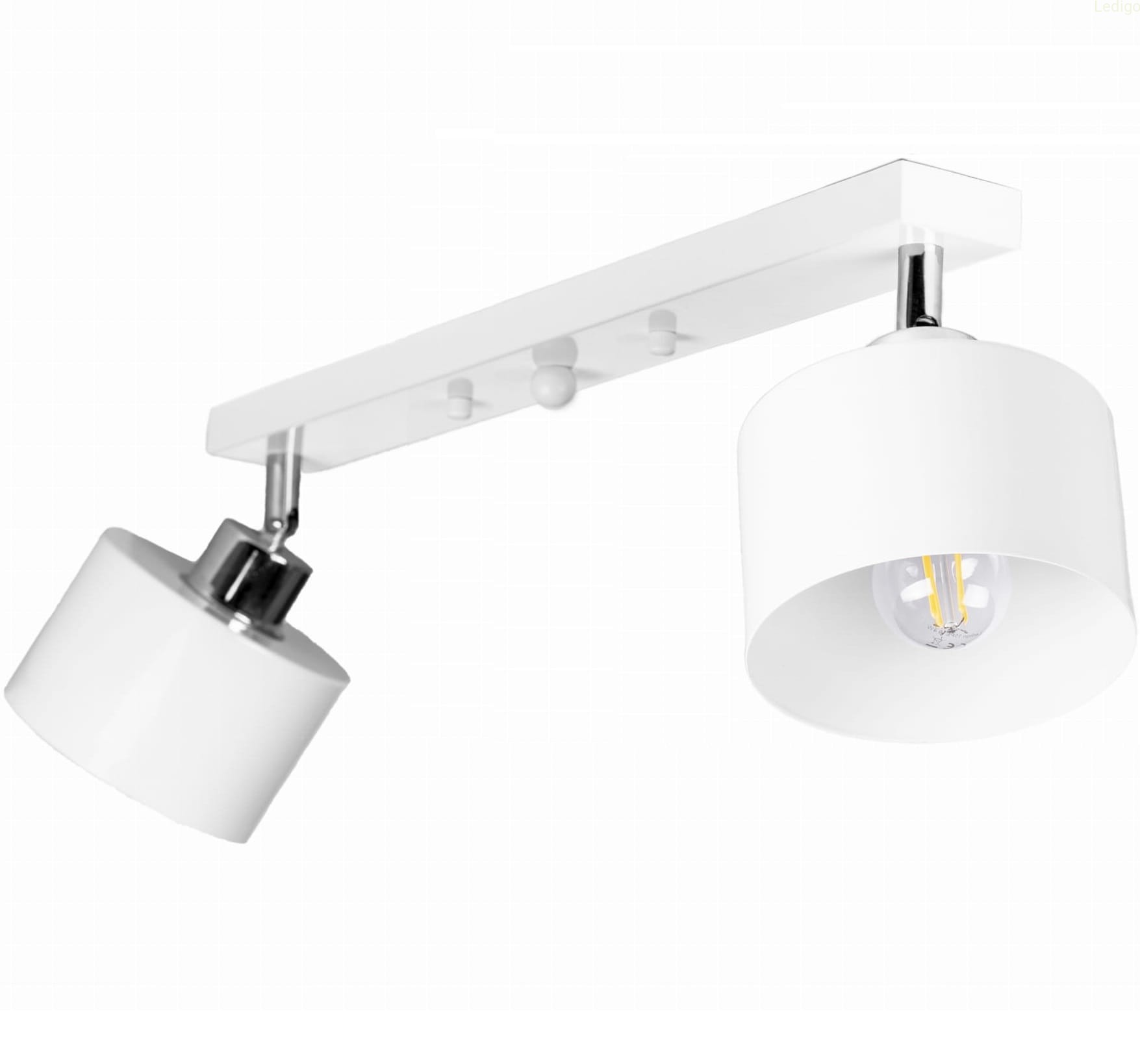 Lampa sufitowa na listwie biała podwójna metalowa, 2 klosze metalowe, na 2 żarówki