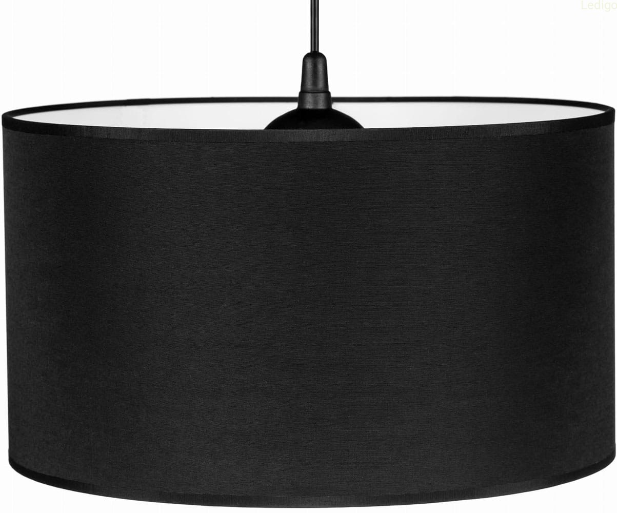 Lampa wisząca z abażurem tekstylnym, czarny materiał, średnica 35cm