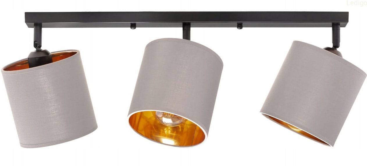 Lampa sufitowa na listwie potrójna szara abażur