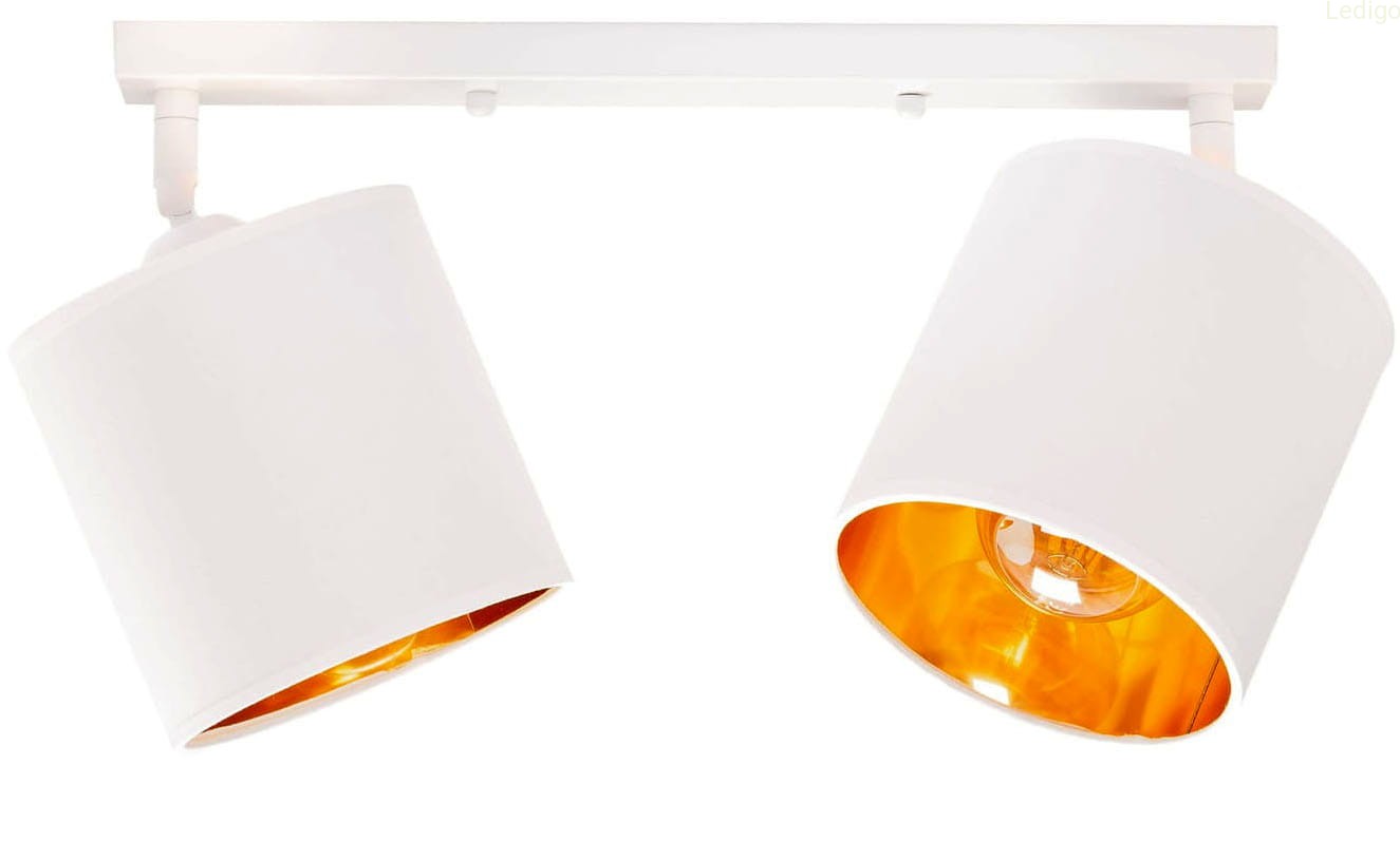 Lampa sufitowa na listwie podwójna biała abażur, 2 abażury z materiału biało złote, klasyczne