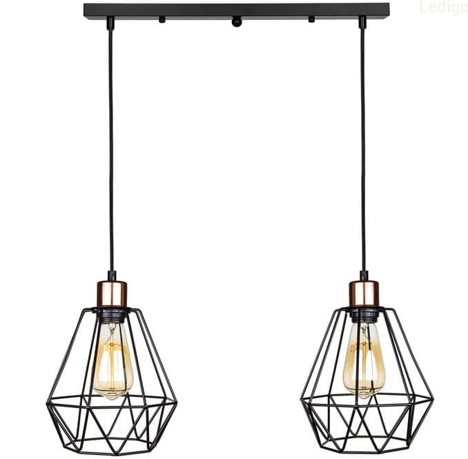 Lampa wisząca loft DIAMENT listwa podwójna czarna rose gold