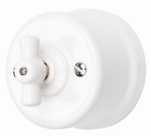 Włącznik natynkowy ceramiczny schodowy obrotowy biały Ledigo