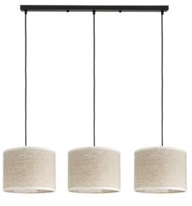 Lampa potrójna listwa czarna abażur len naturalny