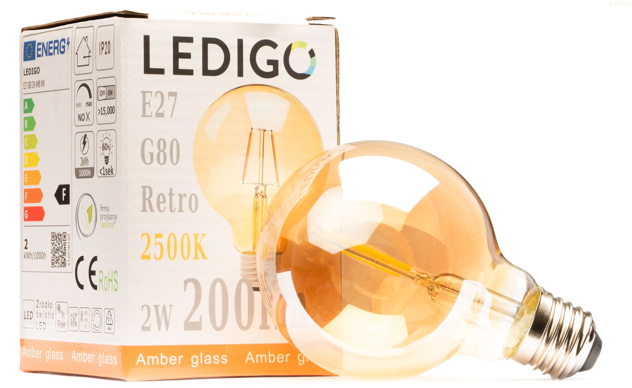 Żarówka LED E27 G80 2W DEKORACYJNA KULA filament