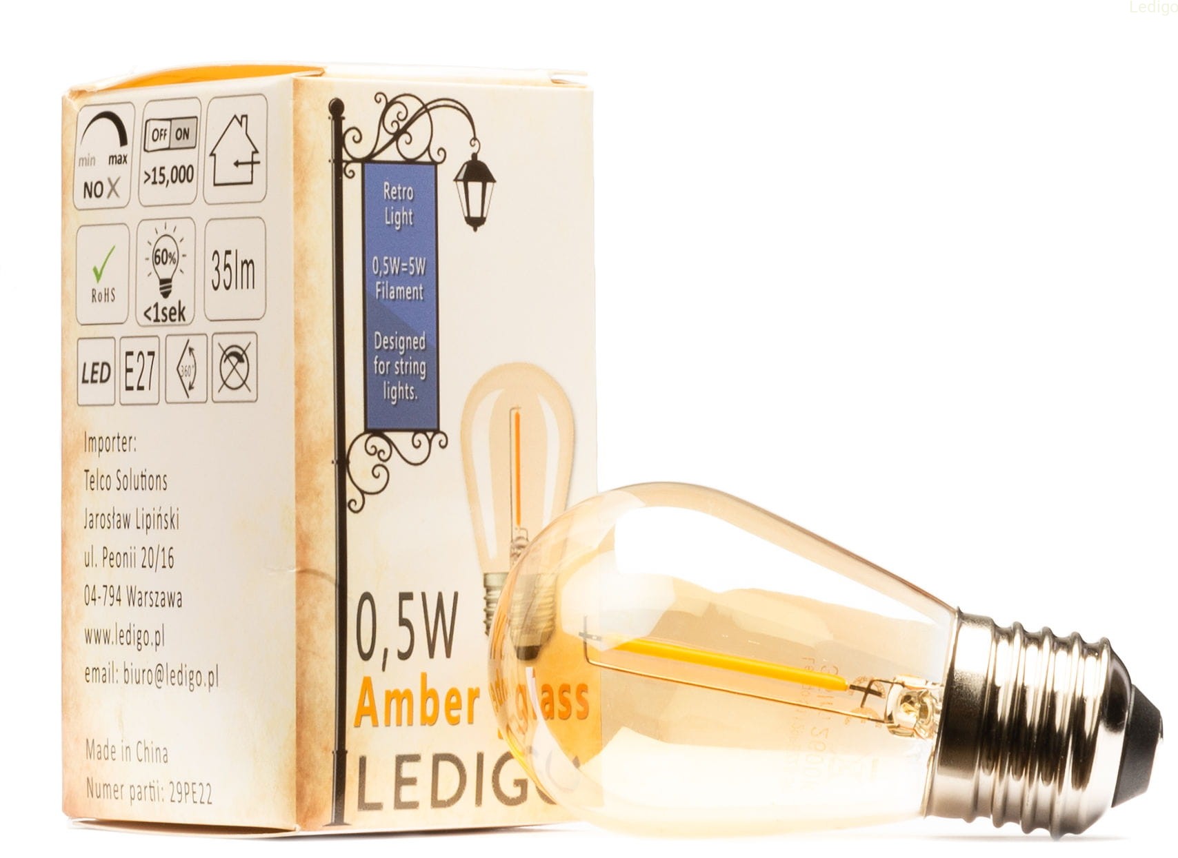 Żarówka LED E27 S14 0,5W amber girlandowa