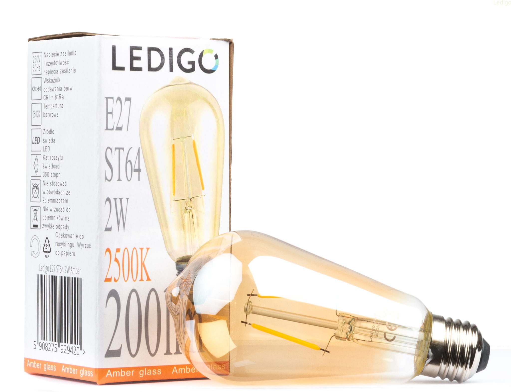 Żarówka LED E27 2W ST64 FILAMENT AMBER