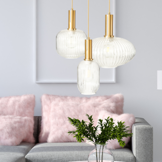 Lampa wisząca szklana MODERNA duża złota przezroczysta