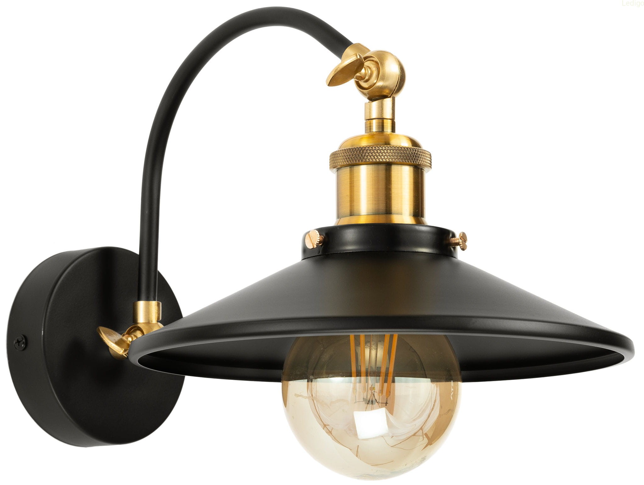 Kinkiet ścienny na łuku czarno złoty płaski klosz