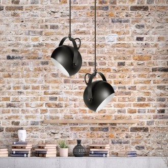 Lampa wisząca z uchwytem LEO  czarna okrągła metalowa loft 