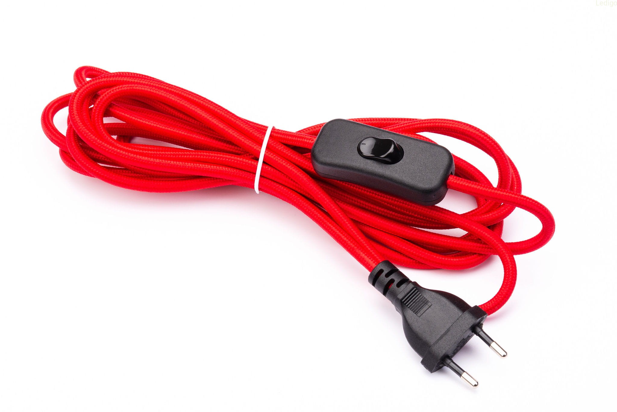 Przewód w oplocie kabel z wtyczką 2m czerwony