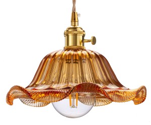 Lampa wisząca sufitowa szklana FLOWER bursztynowa