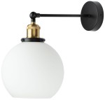 Kinkiet szklana mleczna kula złota oprawa 20cm