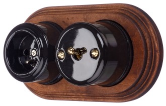 Ramka drewniana podwójna do ceramiki natynkowej ciemne drewno