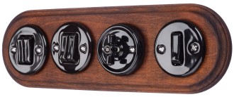 Ramka drewniana poczwórna do gniazd i włączników podtynkowych ciemne drewno