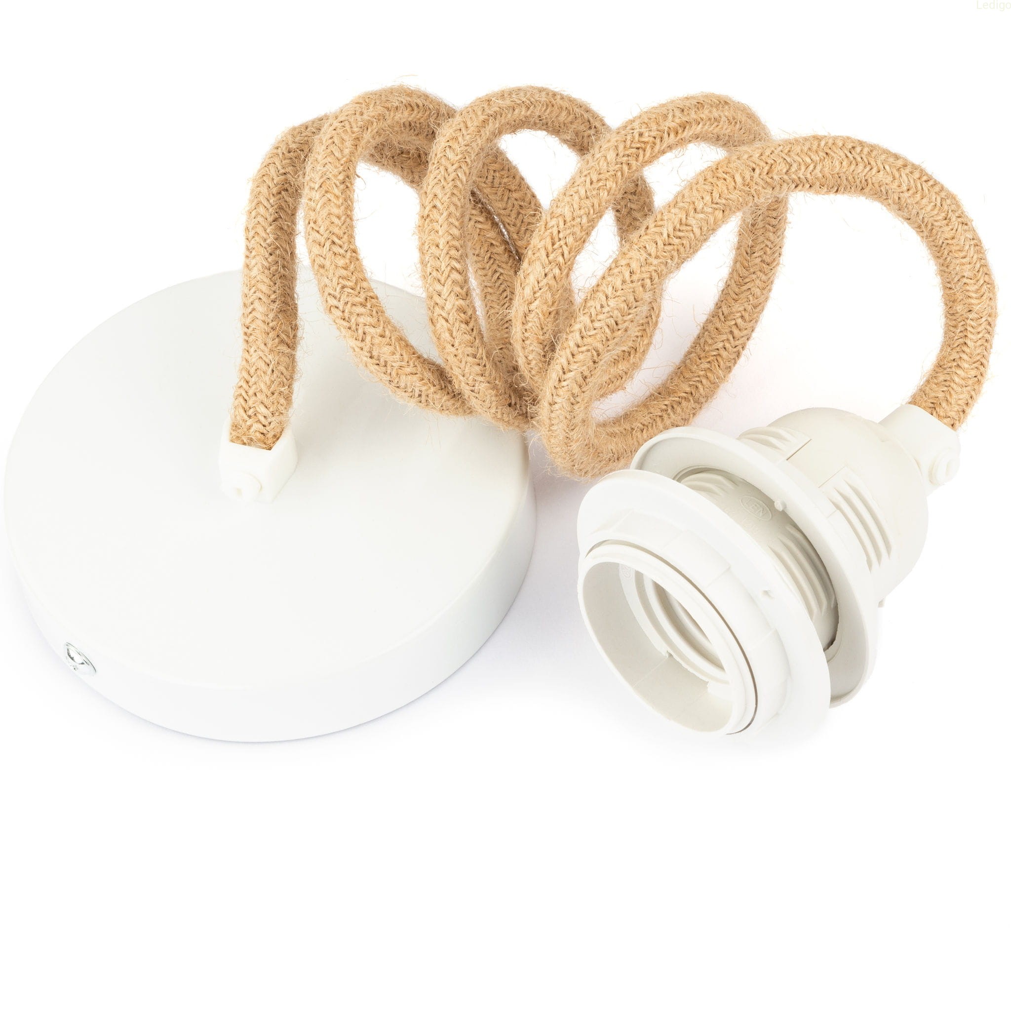 Kabel w oplocie jutowym z czarną plastikową oprawą od lampy E27