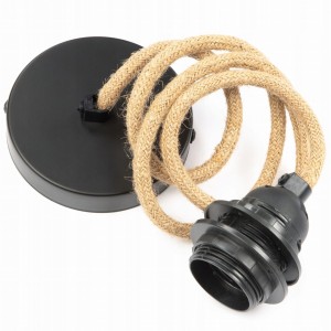 Kabel w oplocie jutowym z czarną plastikową oprawą od lampy E27