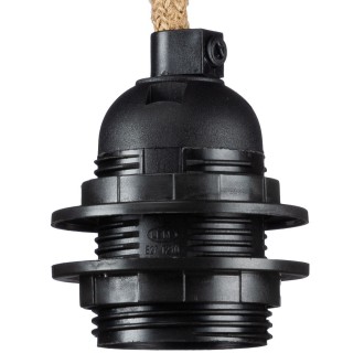 Kabel w oplocie jutowym z czarną plastikową oprawą od lampy E27