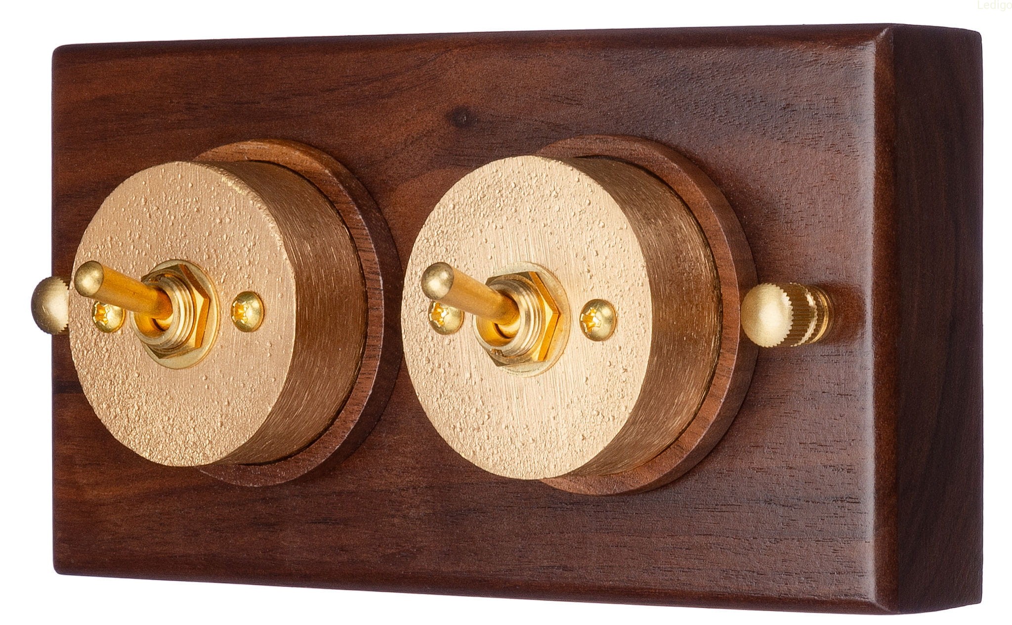 Ramka drewniana podwójna ze złotym włącznikiem ON/OFF